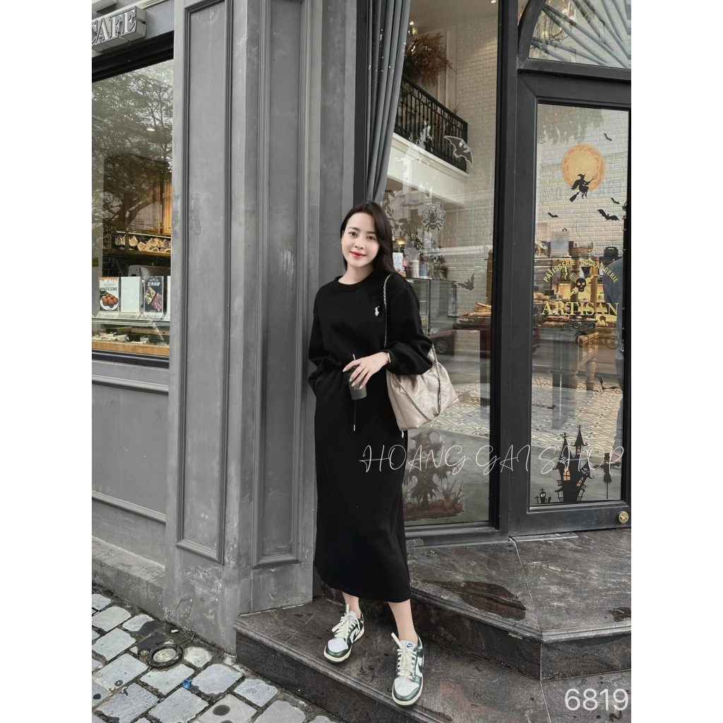 Sét nỉ 2 da áo cổ tròn thêu ngựa dáng rộng + chân váy cạp chun 2 màu