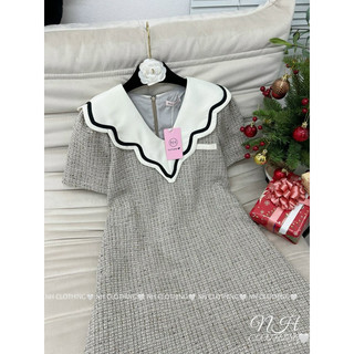 Váy dạ cổ lượn viền