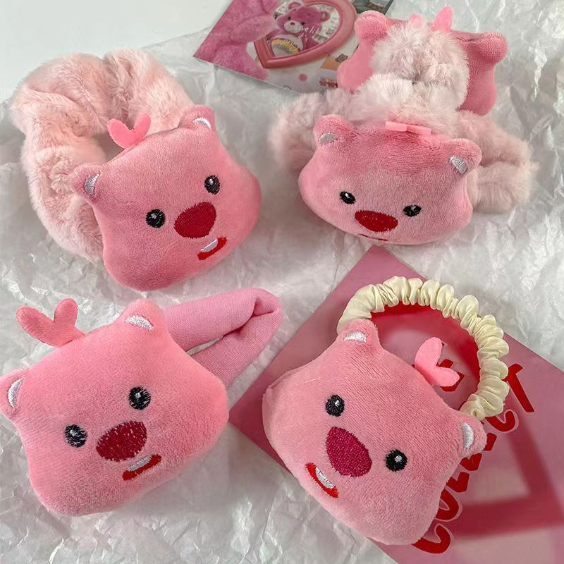 Kẹp tóc Loopy Anime Hải ly nhỏ màu hồng Dây Buộc Tóc Loopy Dễ thương búp bê vải nhung lông Nữ-H1