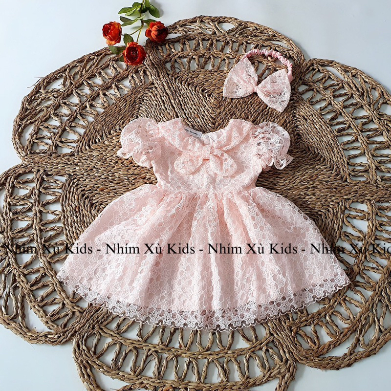 Váy Ren Hồng NHÍM XÙ KIDS Cho Bé Gái Đầy Tháng, Thôi Nôi, Sinh Nhật V085