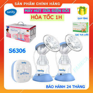 (HỎATỐC-1h) Máy hút sữa điện đôi SANITY S6306.ENG - Máy kích sữa 2 bình pin sạc S6306 - Công nghệ Đức -Chính hãng