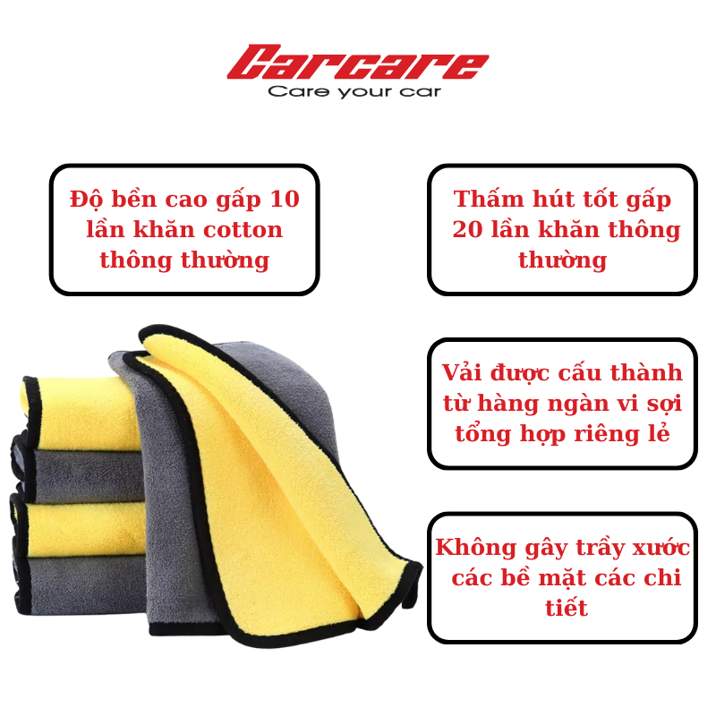 Khăn lau rửa xe chuyên dụng 2 lớp Microfiber siêu thấm siêu mịn vệ sinh ô tô, xe máy- bettercar