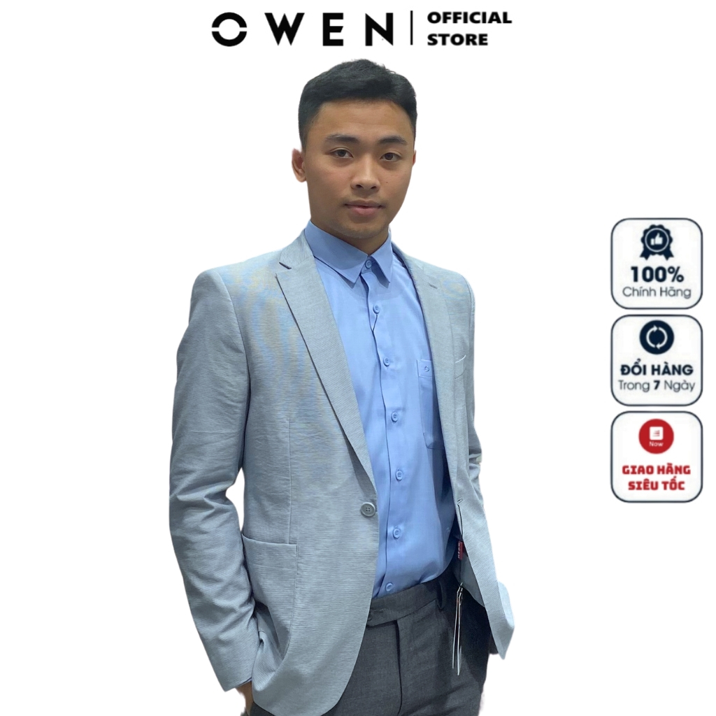 Áo khoác blazer nam Owen BL231690 vest demi công sở màu xám đá kẻ ngang cao cấp nhẹ thoáng dáng slim fit ôm vừa