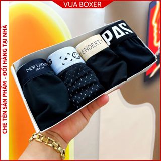  Sét 4 quần sịp đùi nam boxer đặc biệt quần xì nam vải thun lạnh ship đùi co dãn mềm mát kháng khuẩn Full Đen - Vua Boxer 