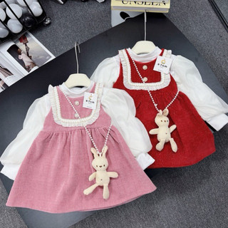 set váy yếm nhung nơ đón Noel và Tết xịn xò cho bé gái