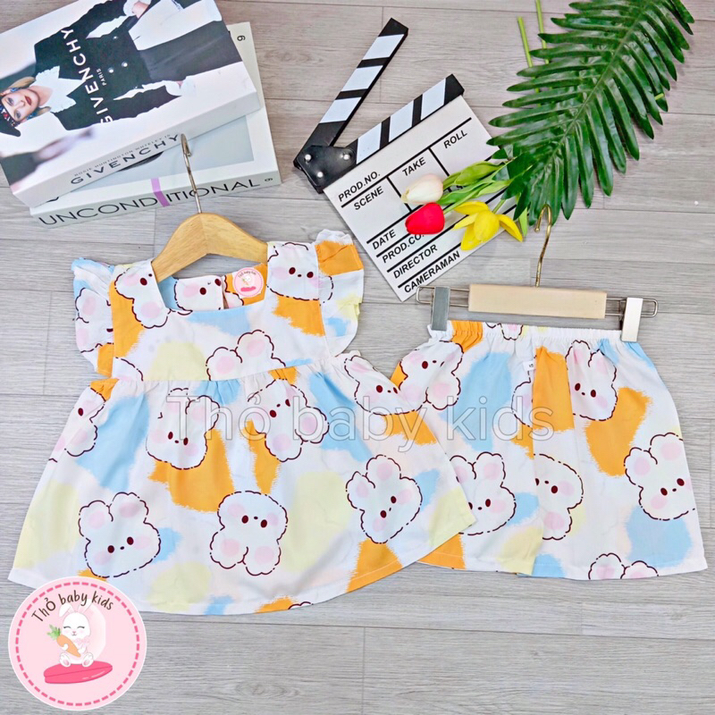 Bộ lanh bé gái, bộ đồ tole lanh cho bé, vãi tole lanh mềm mát thỏ baby kids