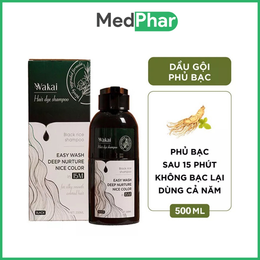 Dầu gội phủ bạc Wakai chăm sóc tóc tại nhà chỉ sau 1 lần gội 15 phút, chai lớn 500ml