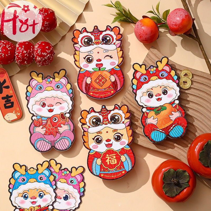 Combo  Bao Lì Xì Đỏ May Mắn , Lì xì Họa Tiết Rồng Năm Mới 2024 chibi siêu cute Phong cách Trung Hoa