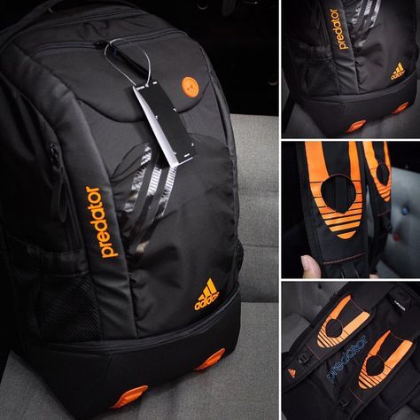 Balo thể thao Adidas predator 33L, phối màu đen cam, ngăn để giày riêng, bóng, vợt tenins
