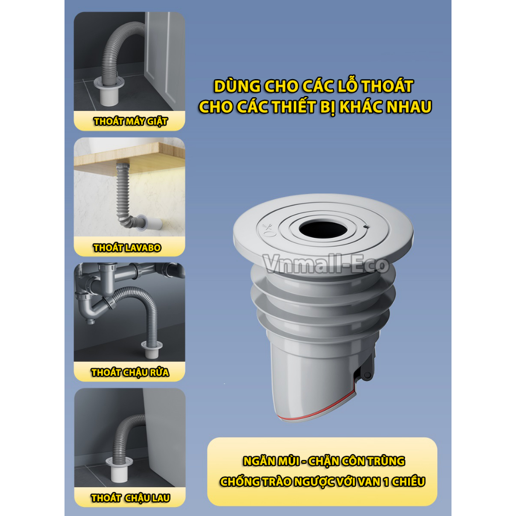 Nút silicone bịt lỗ thoát nước ngăn mùi hôi, chặn côn trùng, chống trào ngược với lẫy van xa một chiều