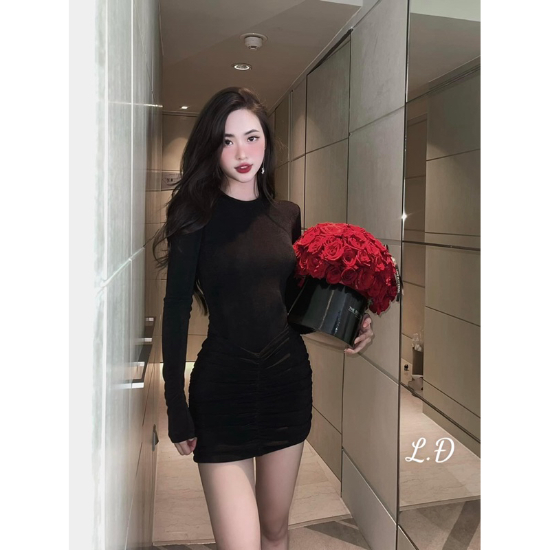 Đầm body nhúng kim cương rúm hông tôn dáng