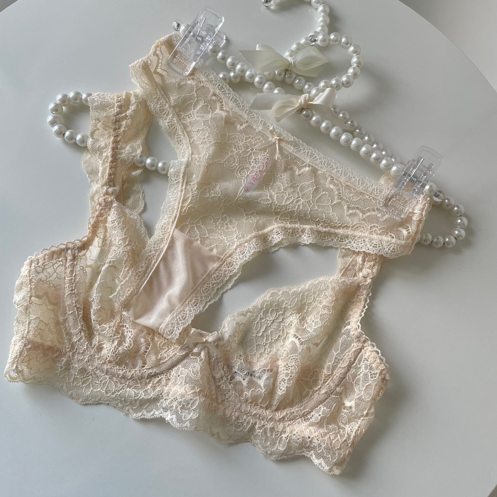 Tracy | Bộ Đồ Lót Ren Nữ Màu Da Áo Ngực Ren Có Gọng Không Mút Xuyên Thấu Hàng Thiết Kế La Perbra