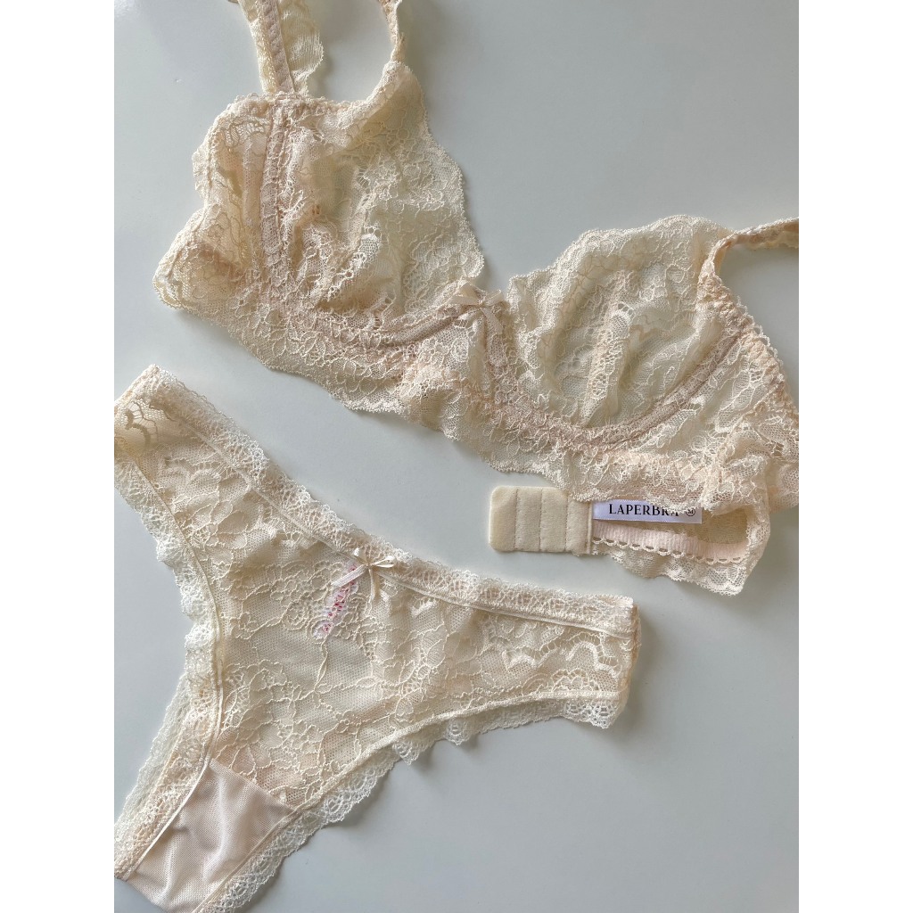 Tracy | Bộ Đồ Lót Ren Nữ Màu Da Áo Ngực Ren Có Gọng Không Mút Xuyên Thấu Hàng Thiết Kế La Perbra