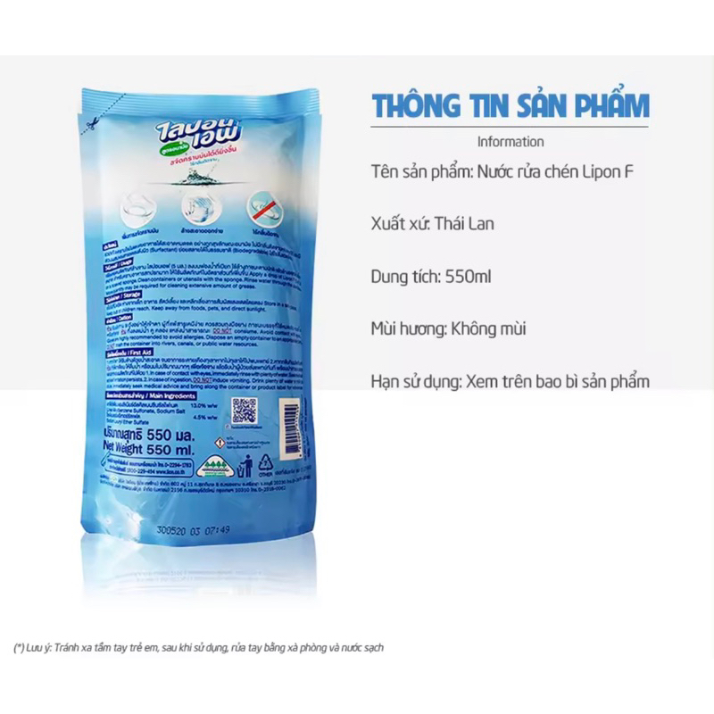 Nước Rửa Chén LIPON Không Mùi 550ML Xuất Xứ Thái Lan