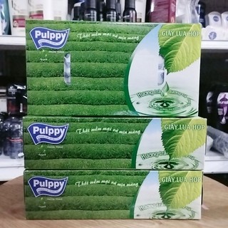 Khăn giấy Pulppy hộp vuông 100 tờ.hương trà xanh