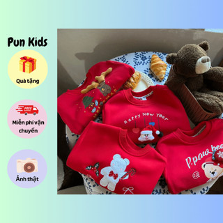 Áo nỉ Noel - Tết có lót lông màu đỏ hoạ tiết đáng yêu cho bé từ 9-25kg AMĐ41