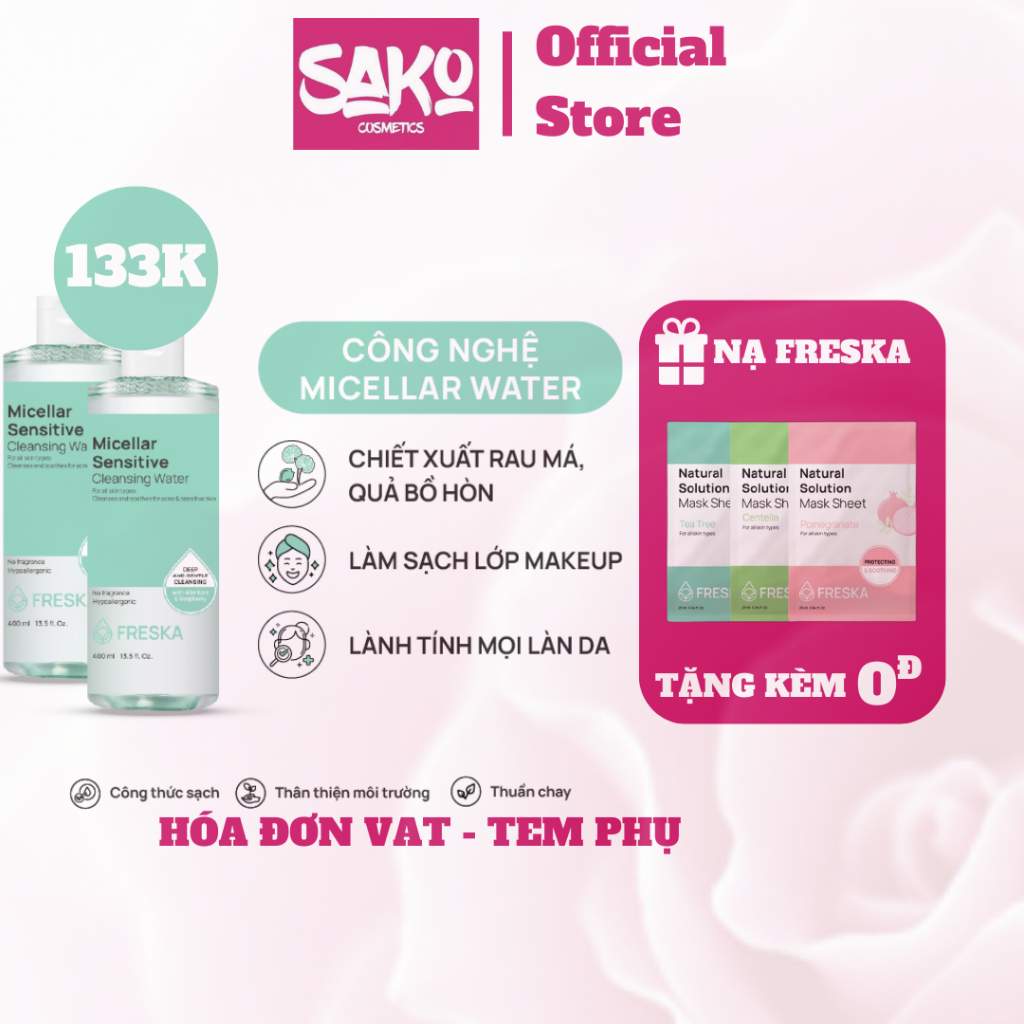 Freska Nước tẩy trang Micellar Sensitive Cleansing Water 400ml (TẶNG NẠ)