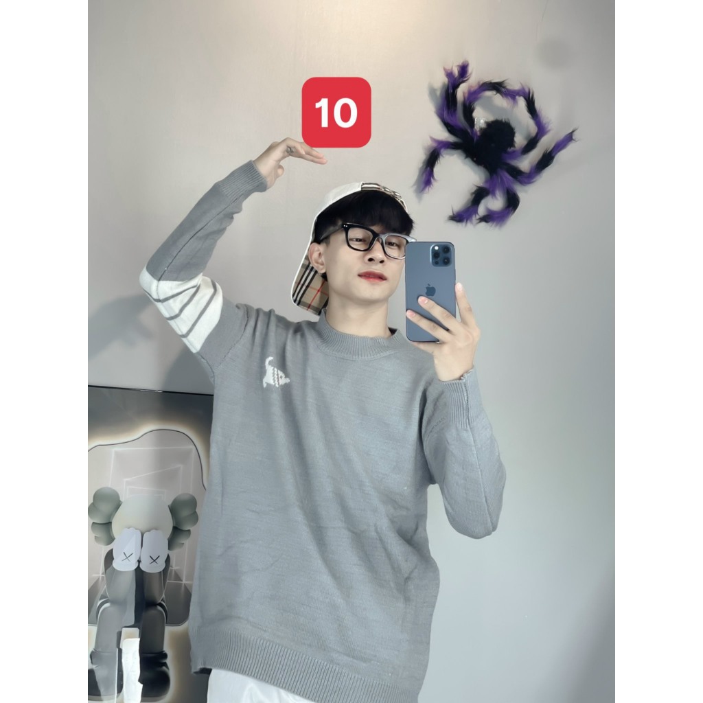 Áo Nỉ Hoodie Thêu Chú Cún Trước Ngực Phối 4 Sọc Tay Áo, Áo Sweater Form Rộng Dáng Unisex