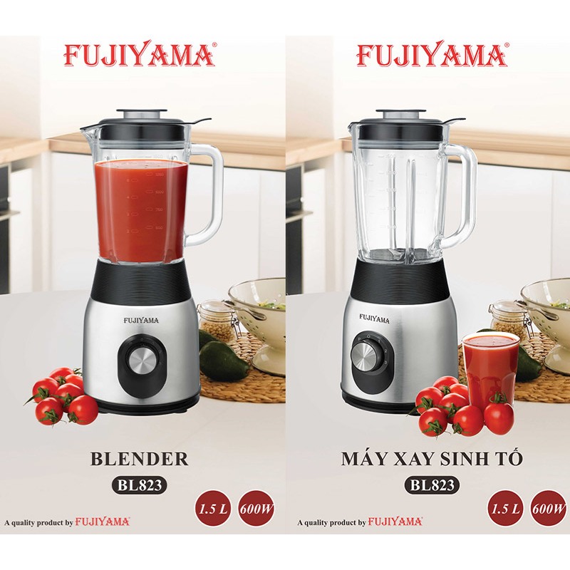 Máy Xay Sinh Tố FUJIYAMA-BL823, cối thủy tinh, dung tích 1.500ml, công suất 600W, bảo hành 30 tháng