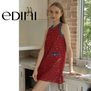 Đầm Sát Nách Vải Tweed Kẻ Ô Đính Kim Sa Tiểu Thư - EDINI - D1633