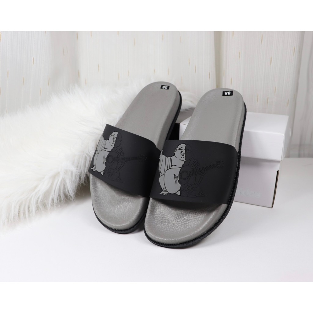 Dép da nam   ông địa quai ngang dập logo true đỏ  có video review