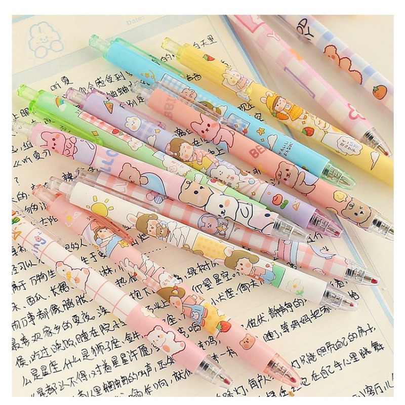Set 6 Bút Bi Ngòi 0.5mm Hình Cute -Hình Gấu / Dâu Tây Hoạt Hình Dễ Thương