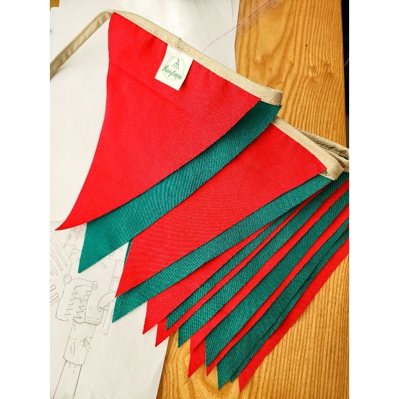 Dây cờ tam giác màu đỏ xanh, trang trí Giáng Sinh, Lều camping Picnic dây cờ dài 3.6 - 3.8m, Treo tường,Sinh nhật,Decor