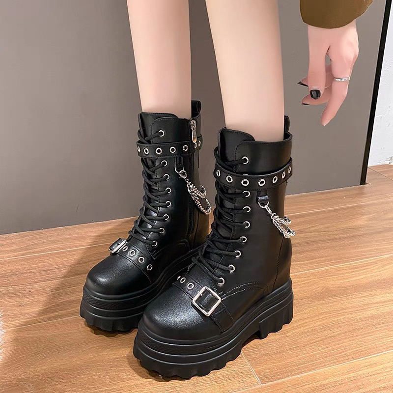 [ Sẵn đen 36 ] Boot nữ đế độn 11cm