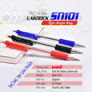 [CHÍNH HÃNG] Bút bi Uni Laknock SN-101 Ngòi 0.7mm - Mực xanh, viết êm trơn, đều nét có đệm chống trượt
