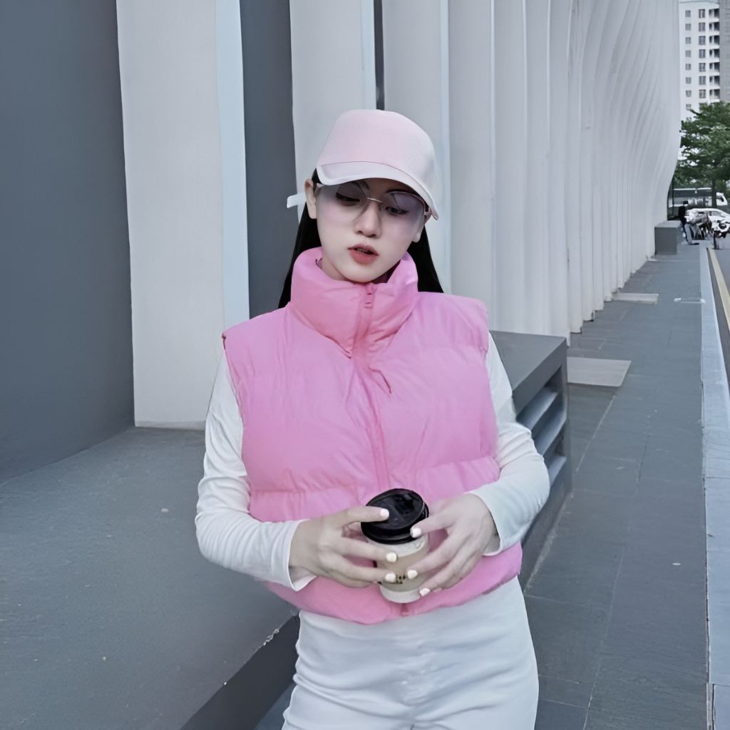 Áo phao gile crotop kèm túi - Áo phao gile rút dây dáng ngắn  13