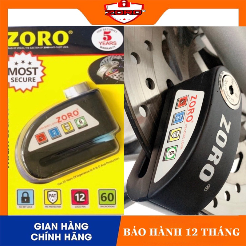 Ổ khoá đĩa xe  ZORRO bảo vệ chống trộm  màu đen,phiên bản chìa tròn an toàn kháng chìa vạn năng bẻ đoản, chống nước mưa