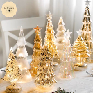  Cây Thông Giáng Sinh Bằng Thủy Tinh Có Đèn Led Phát Sáng Để Bàn Trang Trí 