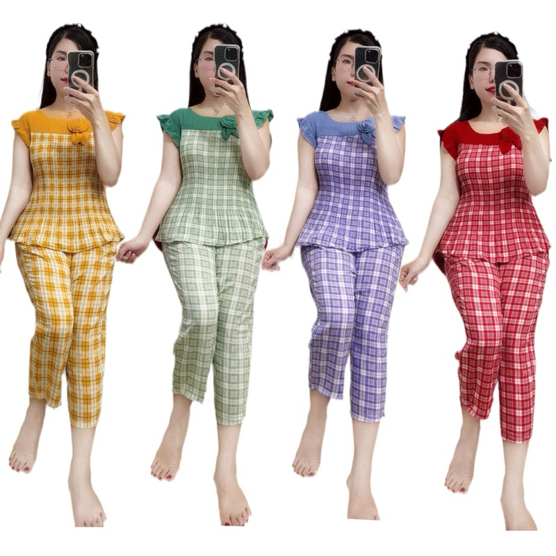 (56-68kg) Đồ bộ nữ mặc nhà dập ly tay tiên quần lửng vải mango mịn mát