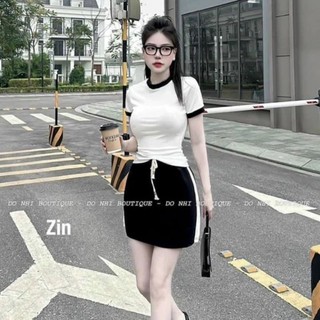 Sét chân váy Viền và áo thun phối viền đen PC