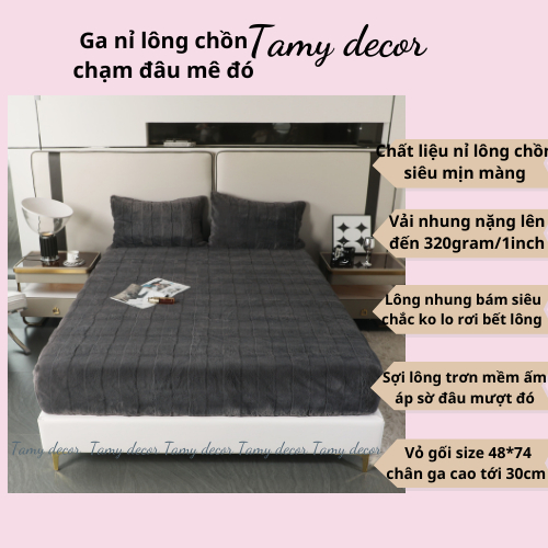 Set ga gối nỉ lông chồn cao cấp siêu mềm mượt Tamy Decor chạm tới đâu mê tới đó bộ ga nỉ mịn bọc đệm không rụng lông