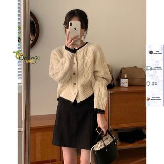 Áo Khoác Len Dệt Kim Dáng Vừa Tay Dài Cổ Tròn Phối Viền Đen Siêu Xinh Basic Mẫu Hot 2024 Hàng Qccc Orange