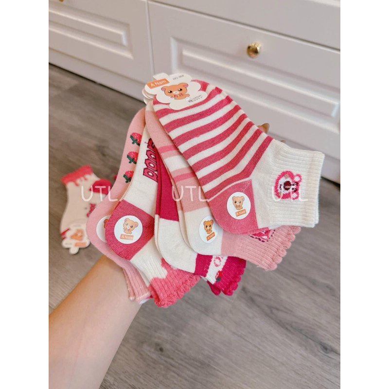 [ 10 ĐÔI ] Set tất gấu dâu cho bé gái , set vớ cho bé gái , 10 đôi tất gấu dâu , set vớ đáng yêu