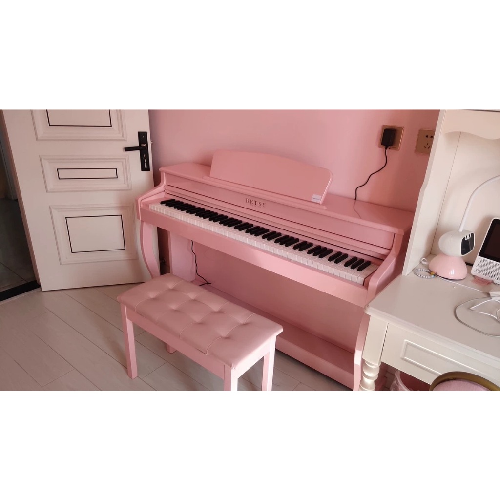 Đàn piano điện Hồng Kông Betsy B321 màu hồng phấn 88 phím, có ghế, pedal, giá đỡ, có thể kéo gọn thành bàn làm việc