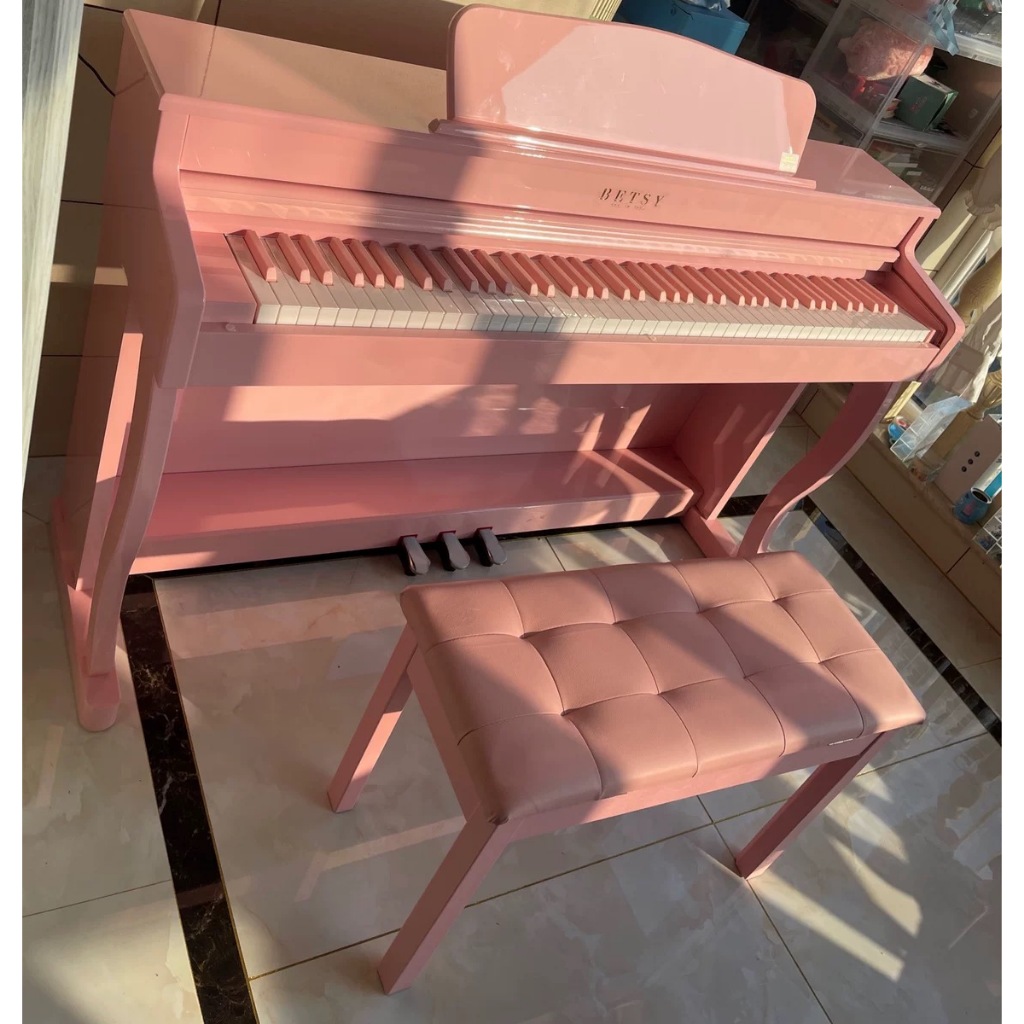 Đàn piano điện Hồng Kông Betsy B321 màu hồng phấn 88 phím, có ghế, pedal, giá đỡ, có thể kéo gọn thành bàn làm việc