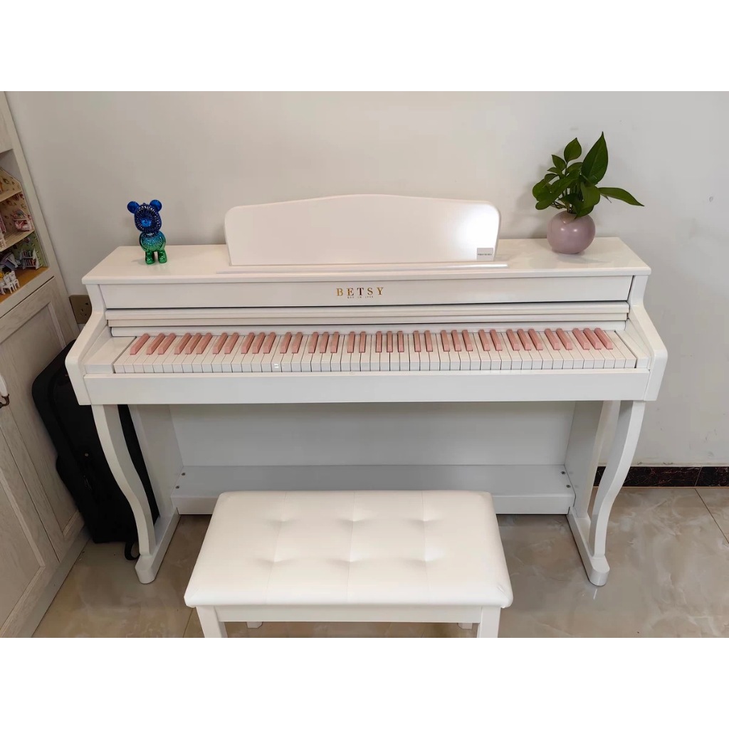 Đàn piano điện Hồng Kông Betsy B321 màu hồng phấn 88 phím, có ghế, pedal, giá đỡ, có thể kéo gọn thành bàn làm việc