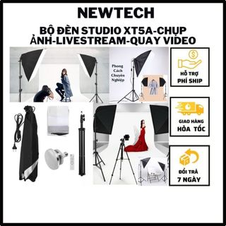 Bộ đèn studio xt5a có remote - kèm softbox 50x70cm, chân đèn 2m, bóng led bulb 150w - kit studio công suất cao,đổi 3 màu