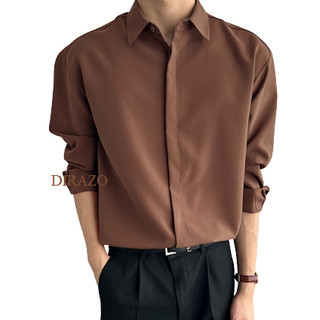 Áo sơ mi trơn dài tay nam nữ unisex form rộng ẩn khuy cúc hiện đại,chất vải lụa Hàn mềm mịn, chống nhăn xù -DIRAZO