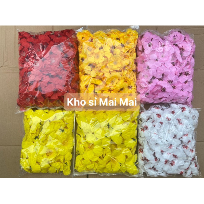 Bịch 100g bông hoa đào, hoa mai giả loại cao cấp vải đẹp ( tầm 100 bông )