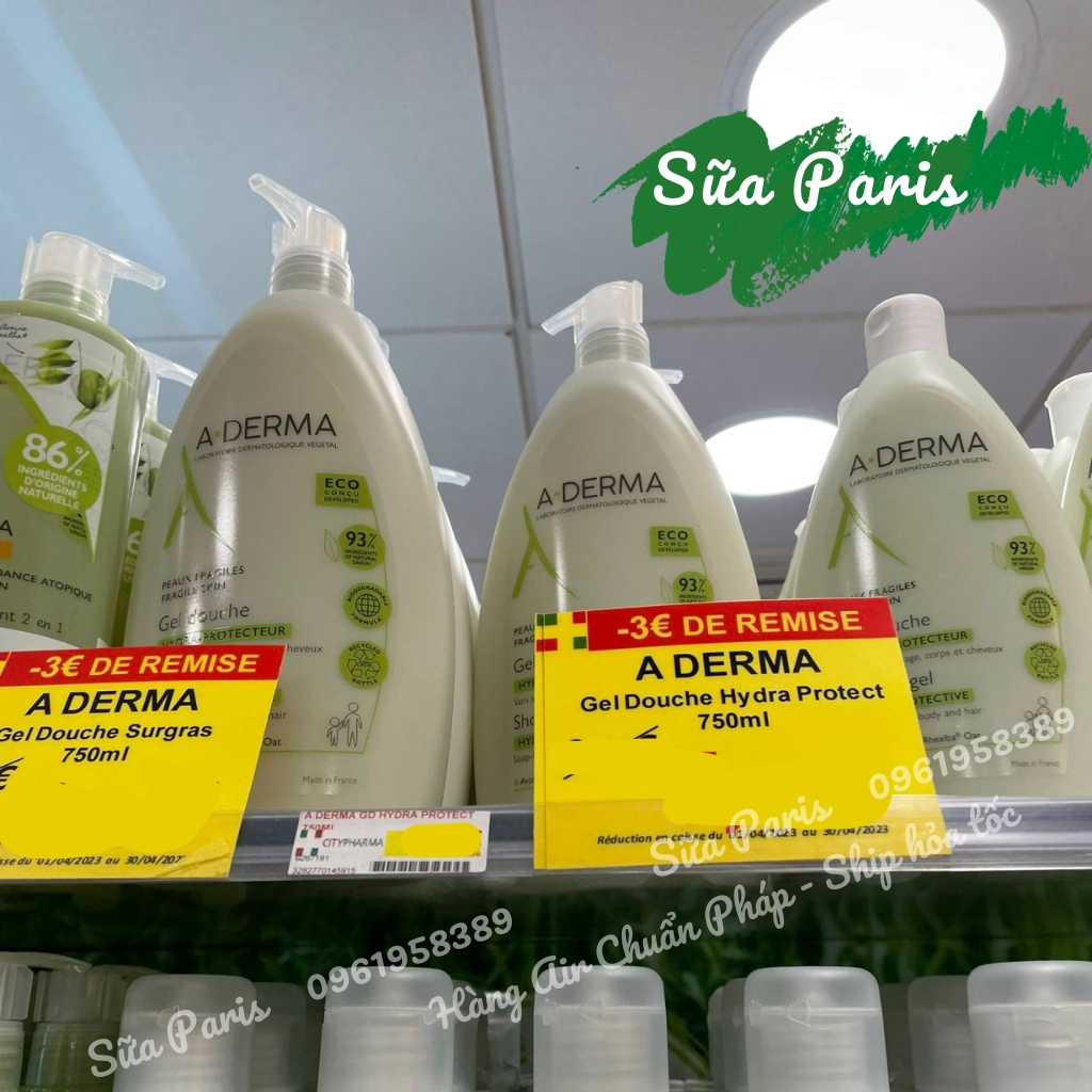 Sữa tắm Aderma giảm mụn lưng, cho da sáng mịn hàng hàng nội địa pháp_Sữa Paris Aderma