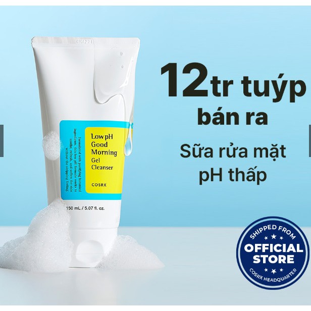 Gel rửa mặt sáng da Cosrx Good Morning 150ml/50ml chiết xuất trà xanh độ ph thấp dưỡng ẩm, dịu da, dành cho mọi loại da