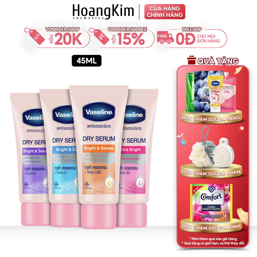 Tinh chất dưỡng trắng, khử thâm nách Vaseline Dry Serum White & Dry 45ml