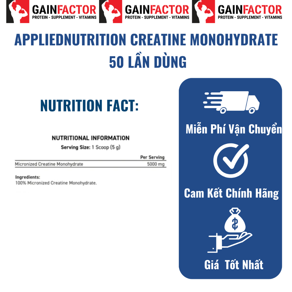 Bột Applied Nutrition Creatine Monohydrate 60 Lần Dùng.