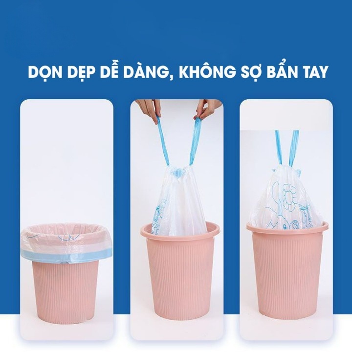 Túi Đựng Rác Có Dây Buộc Minaier Loại Siêu Dày Dai Chắc Chắn, Chống Rò Rỉ Nước Siêu Dai, Cuộn 100 Túi (TVQ Store)