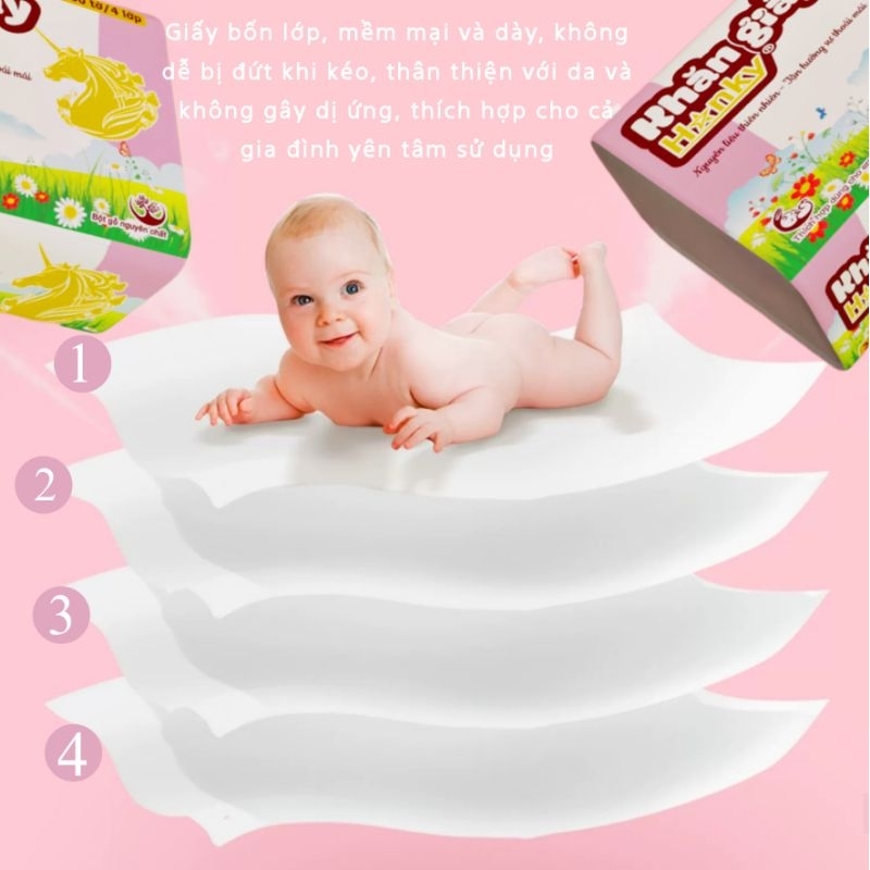 Khăn Giấy Ngựa Vàng Hanky 4 Lớp Cao Cấp Siêu Dai Siêu Mịn Chính Hãng