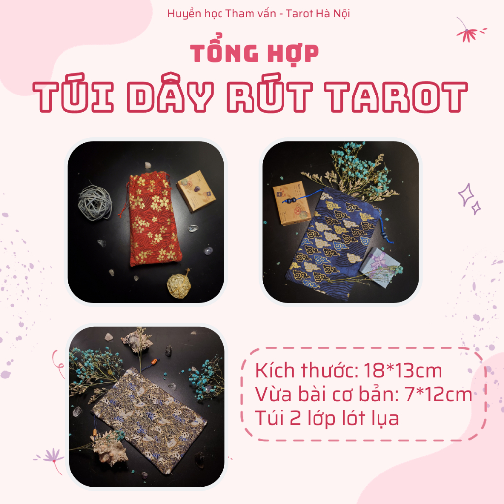 Tổng hợp - [2 lớp lót lụa] Túi dây rút - Túi đựng Tarot/Lenormand - có may theo yêu cầu